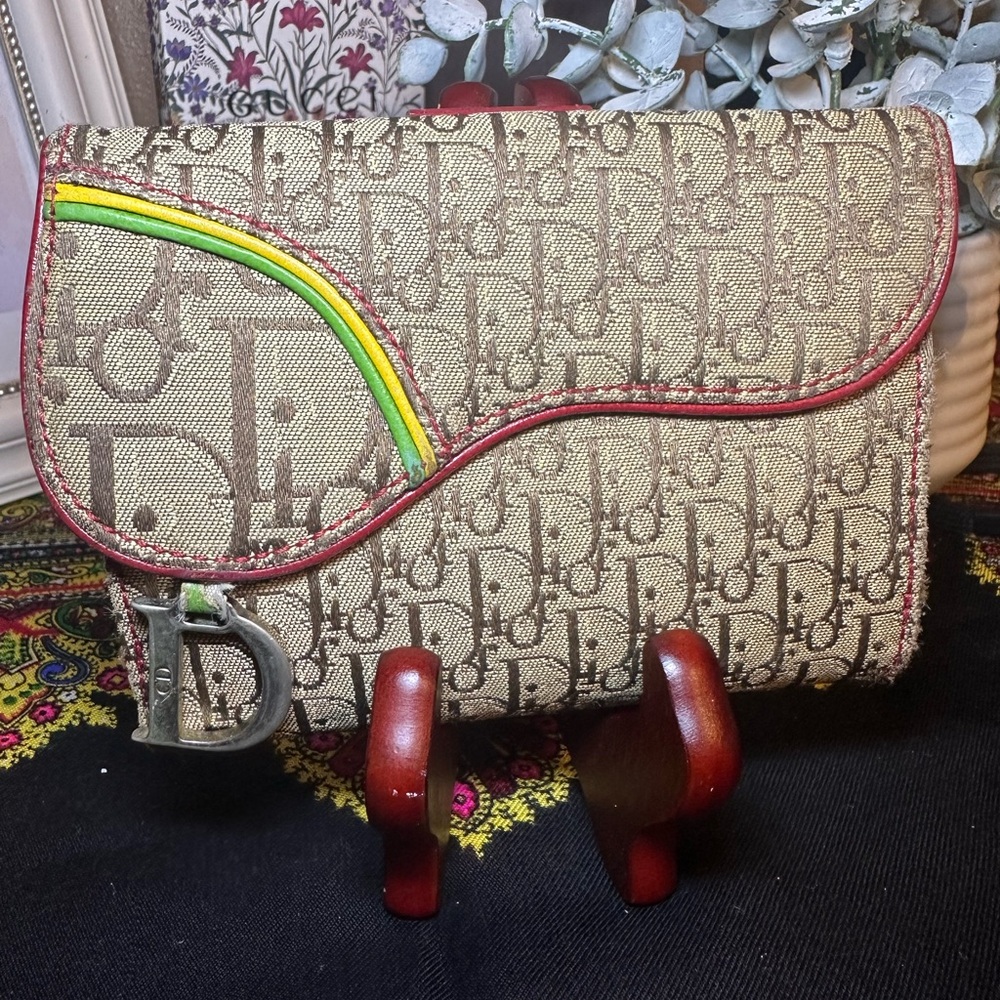 Christian Dior Rasta Saddle wallet canvas and leather.  Limited Edition